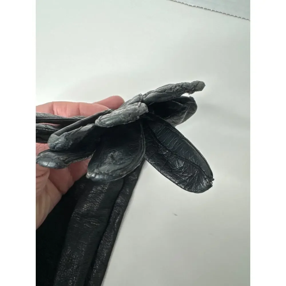 Vintage 50s–60s Alexander’s France Black Leather Silk Lining Opera Gloves size 7